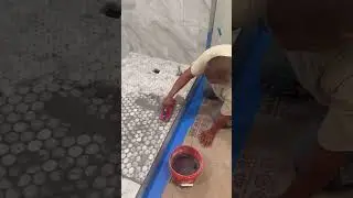 Grouting Master Shower Pan Floor Tile #diy #tutorial #construction #grouting #shower #grout #fyp