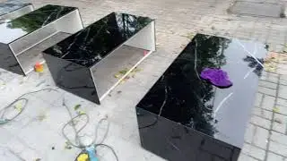 Black Corian Quartz Marble Living Room Tables Rectangle Shape Coffee Tables
