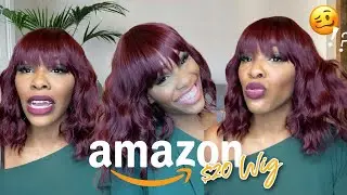 $20 Amazon Wig Review | Curly Bob Wig | NNZES Hair | #Cheapamazonwigs  #fullbangwig