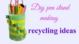 Diy pen stand, Recycling plastic bottle craft,  pen stand making with plastic bottle, how to make..