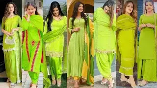 New trendy parrot green colour suit design for girls 2025