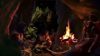 Stone Age Cave Ambience ASMR. Crackling Fire and Background Ambience