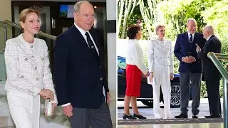 Charlene De Monaco El&eacute;gante Et Complices Avec Albert Lors D&rsquo;une Sortie Officielle Sur Le Rocher