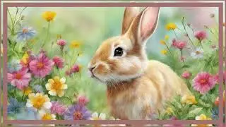 Rabbit in Flower Garden - TV Art - Wallpaper - Screensaver - Frame Art - Bunny