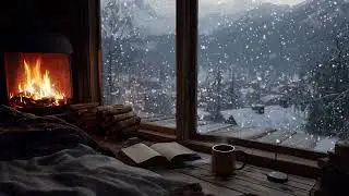 Snowfall Christmas Cabin Night | Warm Firelight and Cozy Winter Ambience for Deep Relaxation & Sleep
