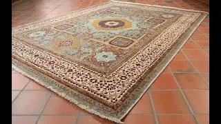 Handmade fine classic Afghan Mamluk rug pale blue and gold colourings - 309157