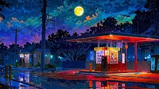 Japan Gas Station After Dark: Moon & Rain 🌙☔ | Lofi to Calm Down