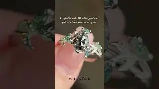 Salt & Pepper Diamond + Moss Agate Ring Set | Unique Pear-Shaped Engagement Ring #ring #shorts