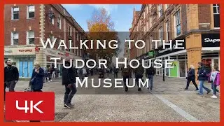 Walking to the Tudor House Museum from Worcester High Street. An English Cathedral City.