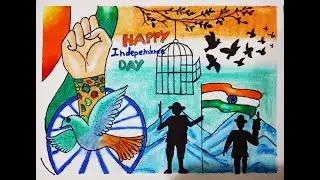 Independence day poster drawing | Step-by-step drawing with oil pastels | Divyata's Arts & Crafts