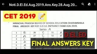 HP शिक्षा बोर्ड (D.EL.ED) CET 2019  Final Answers Key #Aky24