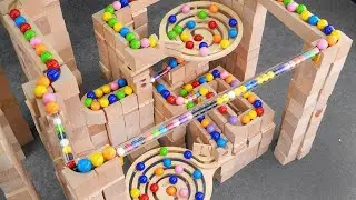 Marble Run ASMR ☆【Various wooden courses】HABA Wave Slope & Rainbow Stairs Marble Pack Rail, Truck