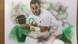 Airbrushing an action scene- England v Ireland rugby players