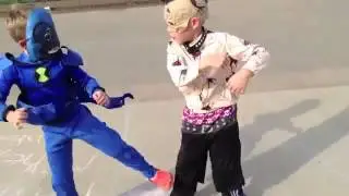 Real Life Ben 10 HeatBlast & SpiderMonkey vs  2 Evil Bad Guys!‬