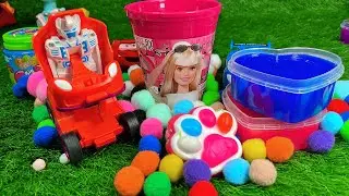 2 Colorful Bucket With Beads Inside │ Satisfying ASMR on Green Grass │ Satisfying Slime Asmr