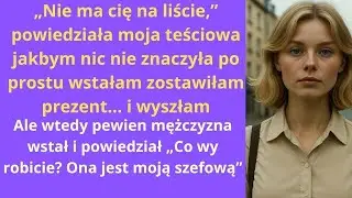 Nie ma cię na liście,” powiedziała moja teściowa — jakbym nic nie znaczyła. Po prostu wstałam