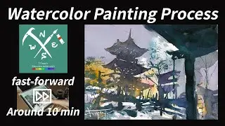 Midnight Temple - Watercolor painting process