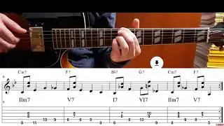 JAZZ GUITAR LESSON 1/4 : WALKING BASS CHORDS AND IMPROVISATION - Bb BLUES WITH TAB
