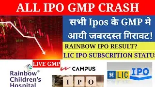 ALL IPOS LIVE GMP ⚫ RAINBOW CHILDREN IPO RESULT ⚫ LIC IPO Subscription STATUS Campus  IPO GMP Today
