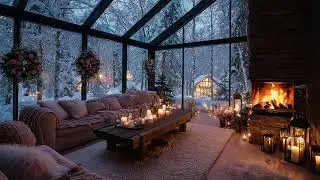 3 Hour Cozy Winter Night Snow Wind and Fireplace Sounds for Stress Relief and Sleep