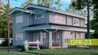 Review of a Log House 194.1 sqm. Wooden House Construction. Timber Cabin: 3 terraces, 4 bedrooms