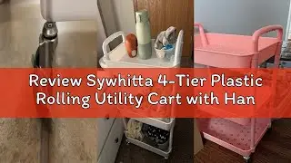 Review Sywhitta 4-Tier Plastic Rolling Utility Cart with Handle, Multi-Functional Storage Trolley fo