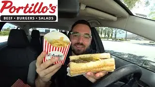 Eating Portillo's Italian Beef Sandwich