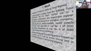 ICOSEND 2024   An Environmentally Sustainable Tin Post Mining Reclamation Policy at Belitung Timur R