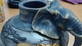 seramik vazo boyaması🎀 filli vazo boyadık 🎨