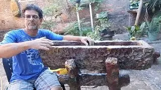 Jardineira de concreto tipo tronco de madeira    forma Tubo PVC
