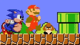 Fat Mario & Fat Sonic in Super Mario Bros. 1 (Sonic Boll 1.9.3). ᴴᴰ