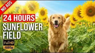 24 Hours of Dog TV - Tropical Sunflower Field Walk for Dogs 🎵🐶 Dog Calming Music 💖