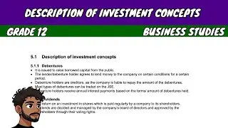 Description of Investment Concepts | Grade 12 Business Studies