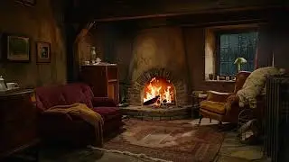 Spring Storm at Mountain Lodge with Crackling Logs & Gentle Rain for Slumber