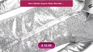 Silver Metallic Sequins Glitter Shirt Men 2023 New 70's Disco Party Halloween Costume Chemise Hom...