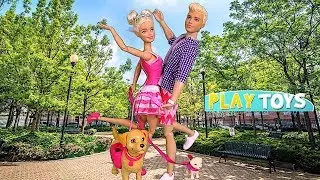 Barbie Girl & Ken Walk Puppies in the Park! Play Toys pet story