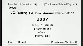 HPU Physics Mechanics 2023 1st year question paper // HPU // #himquery #spumandi
