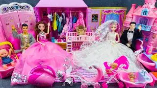 20 Minutes Satisfying Unboxing Pink Princess House Bedroom Playset, Barbie Wedding Toys ASMR Review