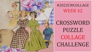 Crossword Puzzle Collage - Week 42 / Vintage Sewing Pattern Paper Doll Collage / Collage Art Book