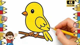 How to Draw a Cute Yellow Bird | Easy Bird Drawing for Kids | 🐥 Bird Drawing Step by Step Tutorial 