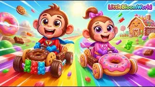 Monkey Superheroes Build Candy Cars & Race to the Farm!🏎️ | Giant Cake Challenge | LittleBloomWorld