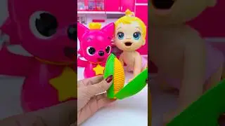 ASMR Unboxing Minnie Mouse & Pinkfong Corn Banana Toy | Satisfying Miniature Kitchen Set #shorts