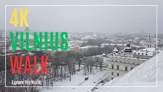 【4K】 Lithuania Vilnius Walk - Snowy Streets, Park, Hill with City Sounds