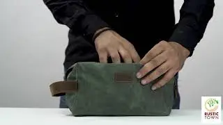 Hands On | Men Women Genuine Leather Canvas Travel Toiletry Bag Shaving Dopp Kit (Green)