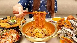 (Cooking Mukbang Oyster): Raw Oyster, Steamed Oyster, friend Oyster, spicy fire Oyster noodles 