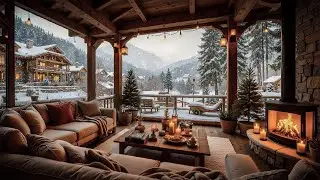 Warm Night Coffee Shop 4K  | Cozy Fireplace Jazz for Deep Work ☕❄