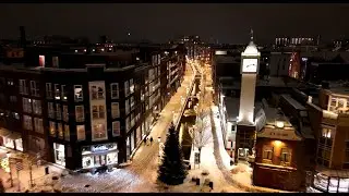 Droneshots Veenendaal Centrum in de sneeuw bij avond 05 01 2026