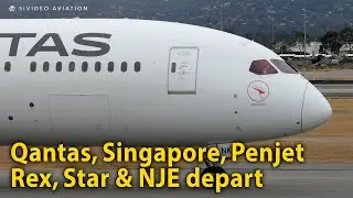 Qantas, Singapore, Penjet, Star, REX & National Jet depart RW03 at Perth Airport.