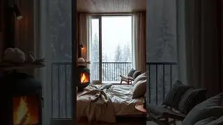 Frosted Balcony Bedroom | Cozy Scandinavian Winter Retreat with Fireplace