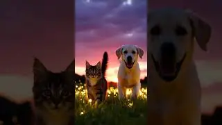 #Maine #coon #kitten and #labrador #puppy #chase #fireflies #twilight #kittenday #whiskerswednesday